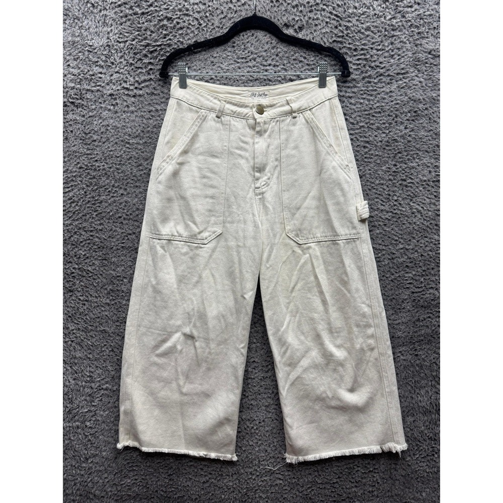 Back Beat Rags Wide-Leg Cropped Denim Carpenter Jeans Off-White Womens Size XS